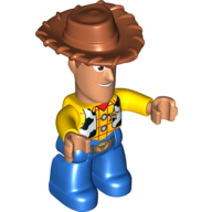 Duplo Figure with Cowboy Hat, Blue Legs, and White Cow Skin Vest Print (Woody) Gelb