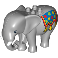 Duplo Animal Elephant, Adult Stationary Head with Molded Tusks with Blue Blanket with Tassels and Stars Print Hellblaugrau