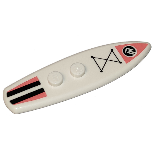 Sports Surfboard Standard with Coral and Black Stripes, and Black Triangular Shape Print Weiß