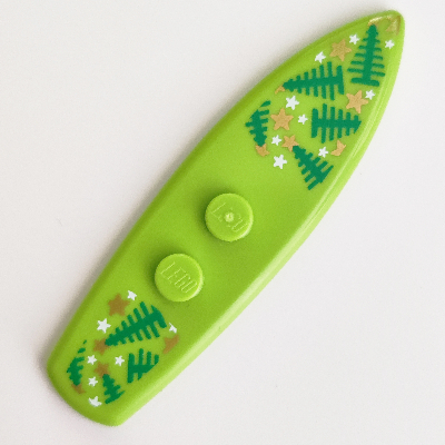 Sports Surfboard Standard with Green Christmas Trees, White and Golden Stars Print Lime