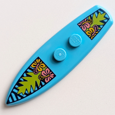 Sports Surfboard Standard with Coral and Bright Light Orange Flowers, Lime Palm Leaves Print Mittelazur