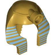 Headdress Nemes (Mummy) with Stud, Thin Blue Stripes Print Metallic-Gold