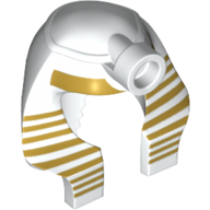 Headdress Nemes (Mummy) with Stud, Gold Stripes Thick at Top and 9 Gold Stripes Thin at Sides Print Weiß