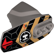 Large Figure Limb Cover, Size 5, Armor with Ball Joint Socket with Red Arrows, Black and Gold Chevrons, and Hero Factory Logo Print Flat Silver