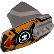 Large Figure Limb Cover, Size 5, Armor with Ball Joint Socket with Red Arrows, Orange Markings, and Hero Factory Logo Print Mattsilber