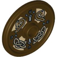 Shield Round with Stud and Raised Rim with Runes Print Dark Brown