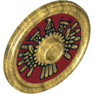 Shield Round with Stud and Raised Rim with Dark Red and Black Aztec Quetzal Print Perlgold