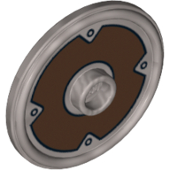 Shield Round with Stud and Raised Rim with Dark Brown Ring and 4 Rivets Print Flat Silver