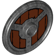 Shield Round with Stud and Raised Rim and Rivets and Circular Wood Planking Print Perltitan
