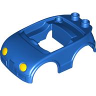 Duplo Car Body with 2 Studs on Back and Yellow Headlights Print (fits over Car Base 2 × 4) Blue
