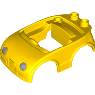 Duplo Car Body with 2 Studs on Back and Silver Headlights Print Yellow