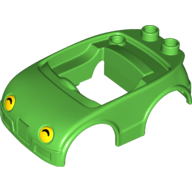 Duplo Car Body with 2 Studs on Back, & Yellow Headlights with Black Shadow Print Bright Green