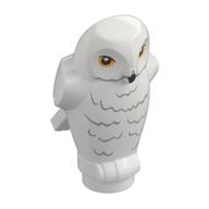 Animal, Bird, Owl Small, Angular Features with Yellow Eyes and Light Bluish Gray Rippled Chest Feathers Print White