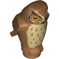 Animal, Bird, Owl Small, Angular Features with Black Beak and Forehead Spots, Yellow Eyes and Tan Chest Feathers Print Mittelnougat