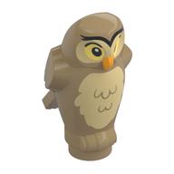 Animal, Bird, Owl Small, Angular Features with Orange Beak, Bright Light Yellow Eyes and Tan Chest Feathers Print Dunkelbeige