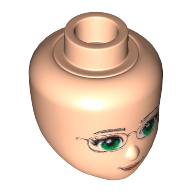 Minidoll Head, Green Eyes and Glasses, Orange Lips and Closed Mouth Print in 