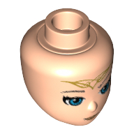 Minidoll Head with Blue Eyes, Medium Nougat Lips, Closed Mouth and Golden Elven Tattoo Print Hellnougat