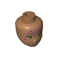Minidoll Head with Light Brown Eyes, Wide Smile and Magenta Elves Tribal Print (Azari) Medium Nougat