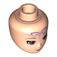 Minidoll Head with Medium Lavender Eyes, Closed Mouth Smile and Elves Tribal Print (Aira) Light Nougat