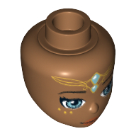 Minidoll Head, Metallic Blue Eyes, Pink Lips, Gold and Metallic Blue Elves Tribal Print (Lumia) in 