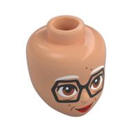 Minidoll Head White Eyebrows, Black Glasses, Brown Eyes, Red Lips, Wrinkles Nougat