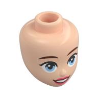 Minidoll Head Reddish Brown Eyebrows, Medium Blue Eyes, Coral Lips, Open Mouth Smile Light Nougat