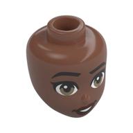 Minidoll Head, Black Eyebrows, Olive Green Eyes, Dark Red Lips Medium Brown