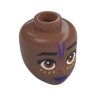 Minidoll Head, Black Eyebrows, Dark Purple Lips, Lines, Gold Dots Medium Brown