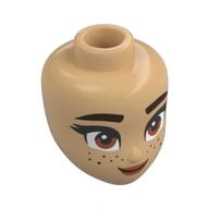 Minidoll Head, Dark Brown Eyebrows, Hazel Eyes, Freckles Warm Tan