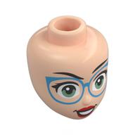 Minidoll Head, Black Eyebrows, Dark Azure Glasses, Olive Green Eyes, Red Lips Light Nougat