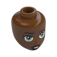 Minidoll Head, Medium Blue Eyes, Stern, Open Mouth Reddish Brown