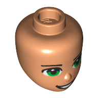 Minidoll Head, Dark Brown Eyebrows, Green Eyes, Open Mouth Smile Nougat