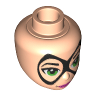 Minidoll Head, Thin Black Pointed Mask, Bright Green Eyes and Dark Pink Lips Print (Batgirl) in 