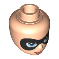 Minidoll Head with Small Mask over Light Blue Eyes - Open Smile with Red Lips Print Hellnougat