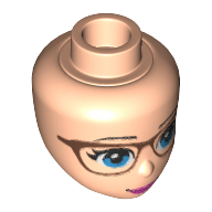 Minidoll Head, Blue Eyes, Glasses with Copper Frames, Pink Lips with Closed Mouth Smile Print Hellnougat