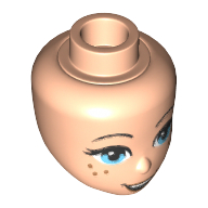 Minidoll Head with Medium Azure Eyes, Freckles, Dark Tan Lips and Open Smile Print Light Nougat