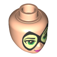 Minidoll Head, Thin Pointed Mask with Yellowish Green Lenses, Bright Green Eyes and Lips Print (Batgirl) in 