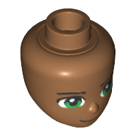 Minidoll Head, Green Eyes, Eyebrows and Closed Mouth Smile Print Medium Nougat