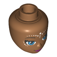 Minidoll Head with Dark Azure Eyes, Closed Mouth Smile and Elves Tribal Print (Rosalyn) Medium Nougat