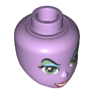 Minidoll Head with Sand Green Eyes and with Eye Shadow, Red Lips, Black Beauty Mark Print (Ursula) Lavendel
