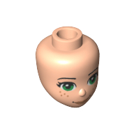 Minidoll Head with Green Eyes, Freckles, Smile Print Light Nougat