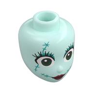 Minidoll Head, Green Eyes, Dark Turquoise Eyeshadow, Stitches, Dark Red Lips Light Aqua