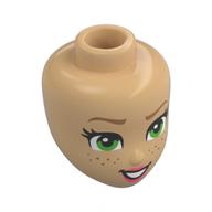 Minidoll Head, Dark Tan Eyebrows, Bright Green Eyes, Freckles, Coral Lips, Open Mouth Smile Warm Tan