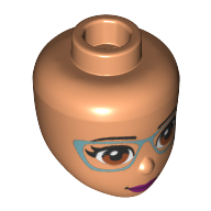 Minidoll Head with Dark Orange Eyes, Magenta Lips, Metal Blue Glasses Print Nougat