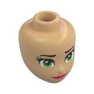 Minidoll Head, Dark Brown Eyebrows, Bright Green Eyes, Coral Lips, Closed Mouth Warm Tan