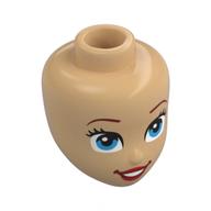 Minidoll Head, Dark Red Eyebrows, Azure Eyes, Red Lips, Open Mouth Smile Warm Tan