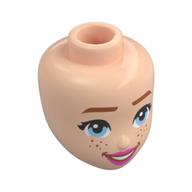 Minidoll Head, Dark Orange Eyebrows, Bright Blue Eyes, Freckles, Coral Lips, Open Mouth Smile Light Nougat