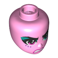 Minidoll Head, Dark Pink Eyes, Dark Turquoise Eye Shadow, 3 Freckles, Angry Open Mouth, Teeth Bright Pink
