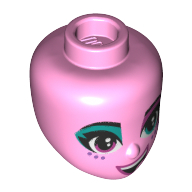 Minidoll Head, Dark Turquoise Eye shadow, Purple Eyes, Purple Freckles Bright Pink