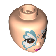 Minidoll Head, Glitter Blue/White Butterfly print Light Nougat